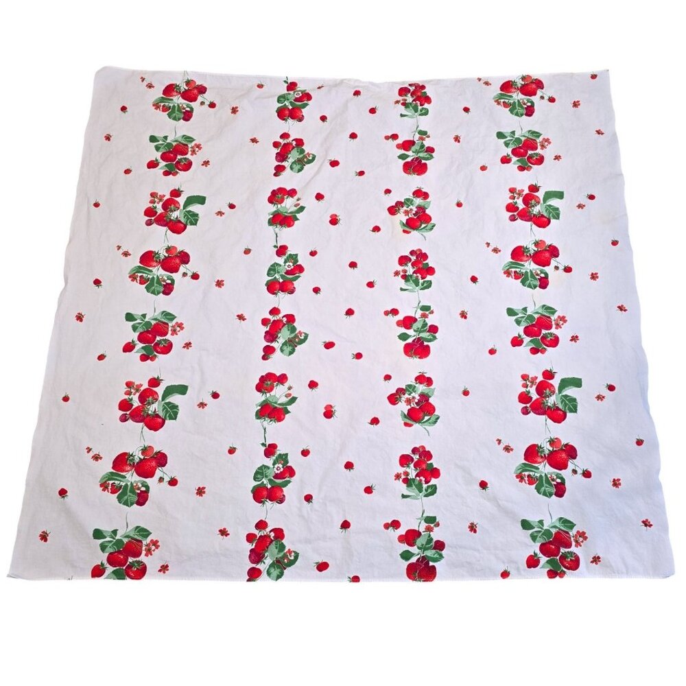 Vintage Tablecloth Strawberry 49x53 Kitchen Garden Strawberries Fruit Farmhouse